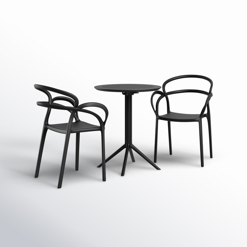 Farrah 24'' Round 2 - Person Bistro Set with Open Back Stacking Chairs, Black
