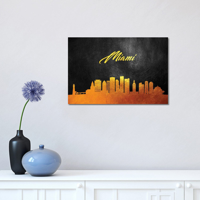 Miami Florida Gold Skyline by Adrian Baldovino - Wrapped Canvas Print, 30.48 cm H x 45.72 cm W