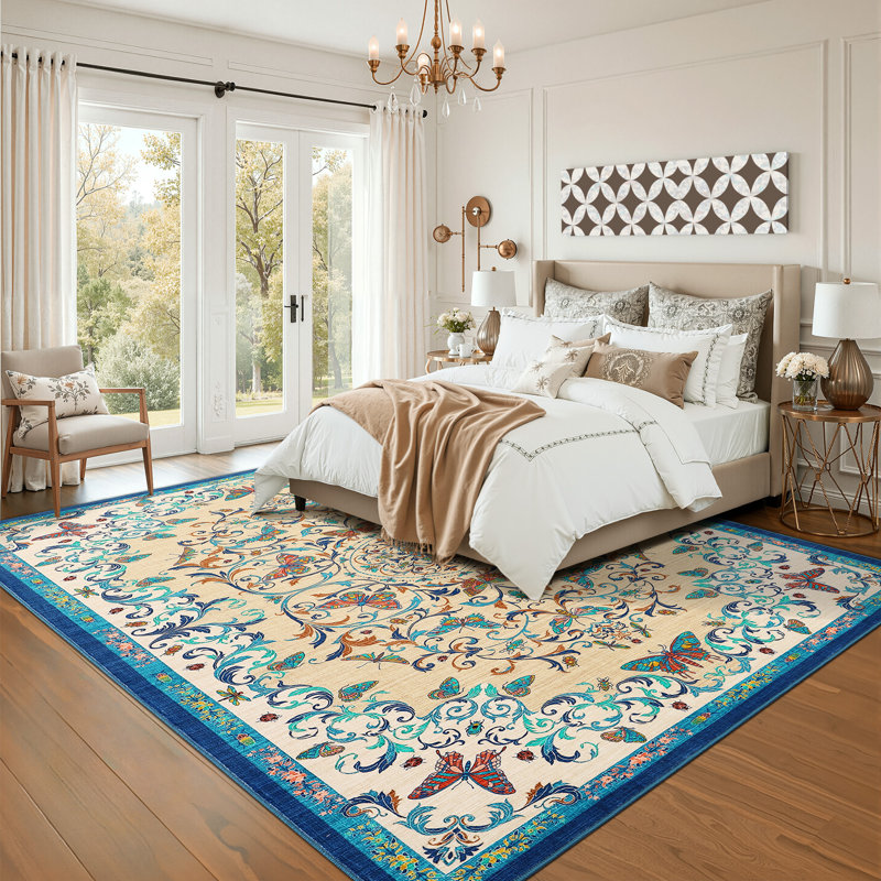 Tapis oriental doux en laine synthétique à motif géométrique, Indigo, 8 x 10 pi