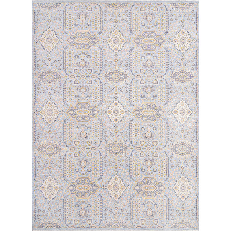 Tapis unique bleu clair / gris / beige de 8 pi 10 po x 12 pi