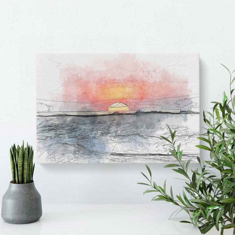 Pink Sunset in Costa Rica in Abstract - Wrapped Canvas Drawing - Wrapped Canvas, 50cm H x 76cm W x 3cm D