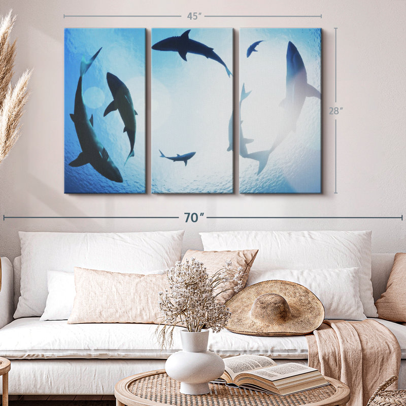 " School Of Sharks ", 28" H x 45" W