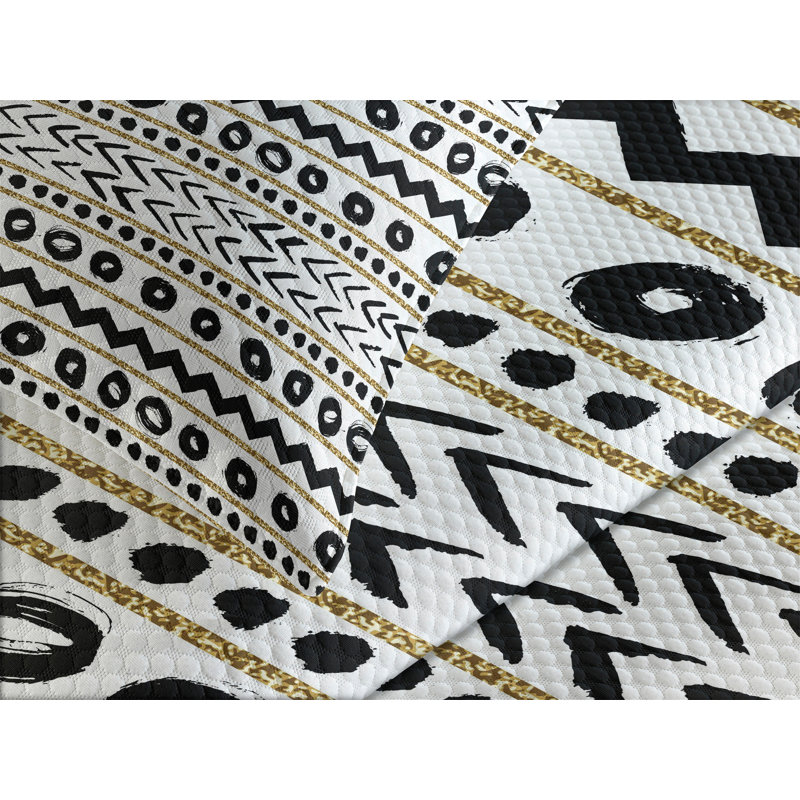 Ambesonne Boho Bedspread Set Abstract Prehistoric Black Yellow, King Coverlet / Bedspread + 2 Standard Shams