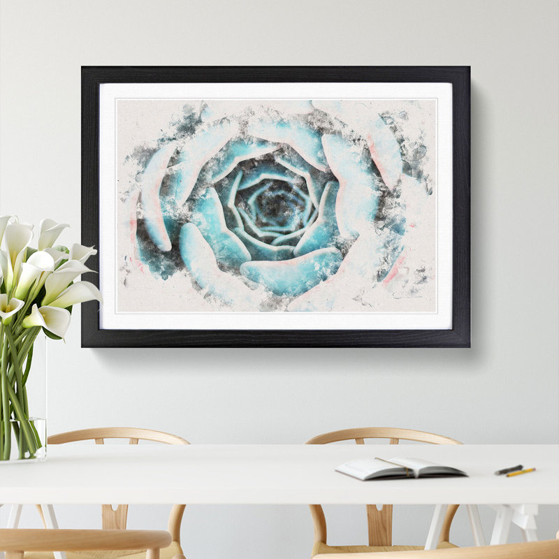 Pink & Green Succulent Plant - Picture Frame Painting Print, 62cm H x 87cm W x 2cm D, Black Framed