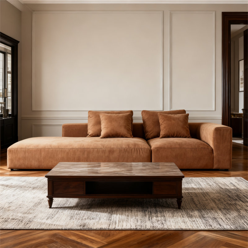 Canapé modulaire de 118 po avec système de confort à 5 couches, housses imperméables et lavables à la machine, pour salon et usage commercial, brun