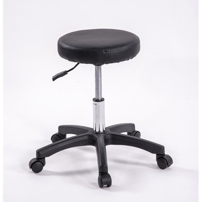 PU Leather Adjustable Swivel Rolling Stool with Wheels – Black