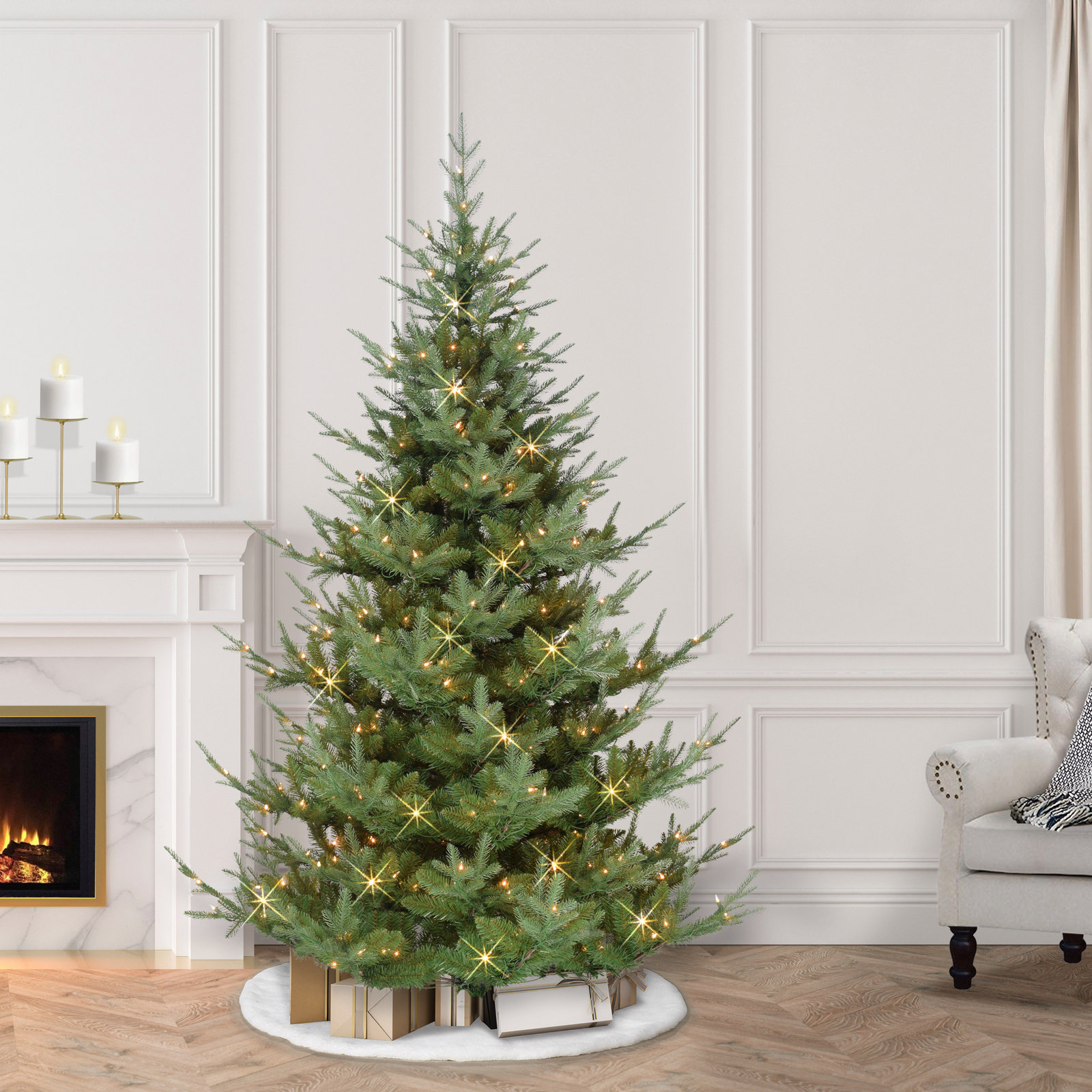 Flocked Pre-Lit Spuce Christmas Tree, 6' 6" H