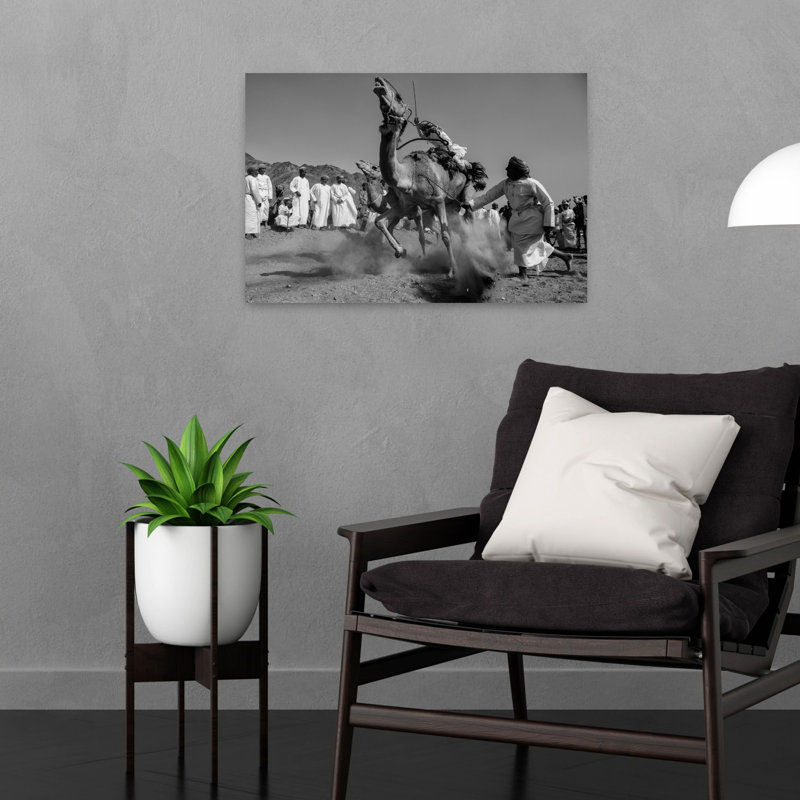 Dynamic Camel Race Traditional Abstract Animal Landscape Wall Art Print 1 Piece Wrapped Canvas Wall Art