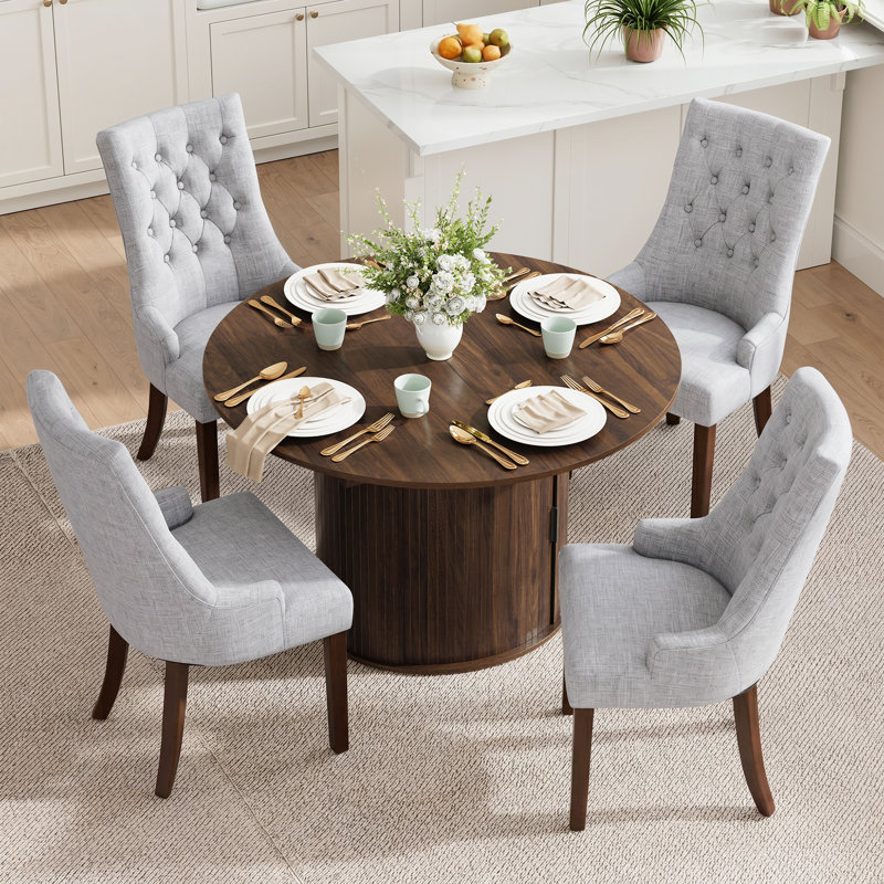4-Person Dining Table Set, 5 Pieces: Table, 4 Chairs, Gray