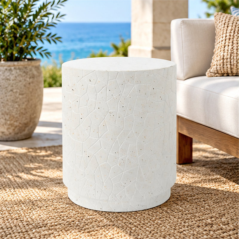 Table d'appoint d'extérieur en béton blanc Terrazzo