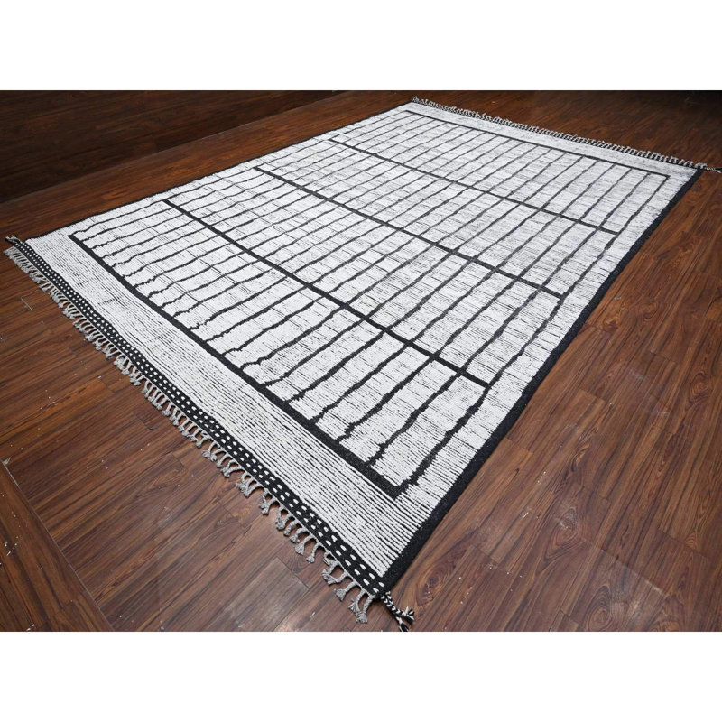 Tapis oriental ivoire en laine noué à la main 9 pi 11 po x 14 pi 0 po