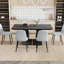 Table de salle à manger à motif de marbre noir et 6 chaises grises - couleur stable et spacieuse avec assise confortable texturée-2080035036-2080035038