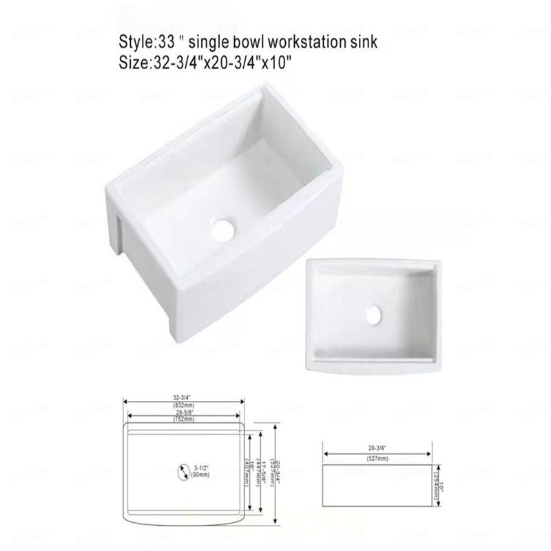 Évier de cuisine blanc en porcelaine blanche 33 x 21 x 10 pouces