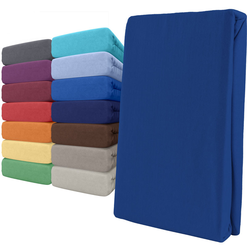 100% Cotton Jersey Knit Fitted Sheet, Super King (6'), Blue