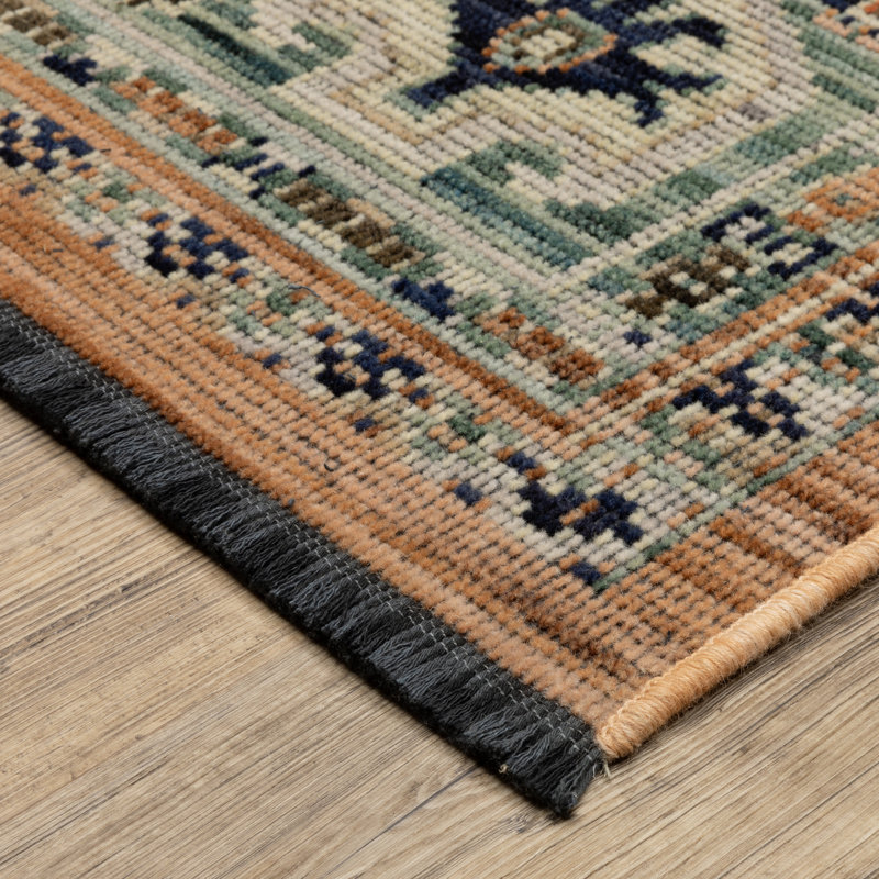 Tapis Tincie Bohemian Medallion, Terre cuite / Bleu, Rectangle 3 pi 3 po x 5 pi