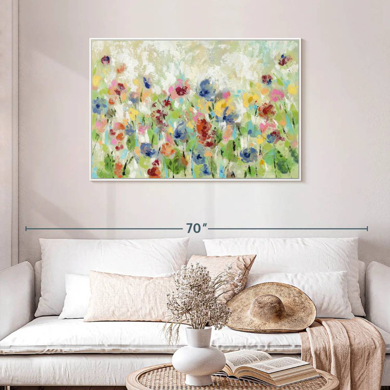 Fleurs de printemps au printemps I, Cadre flottant blanc, 43 po x 29 po