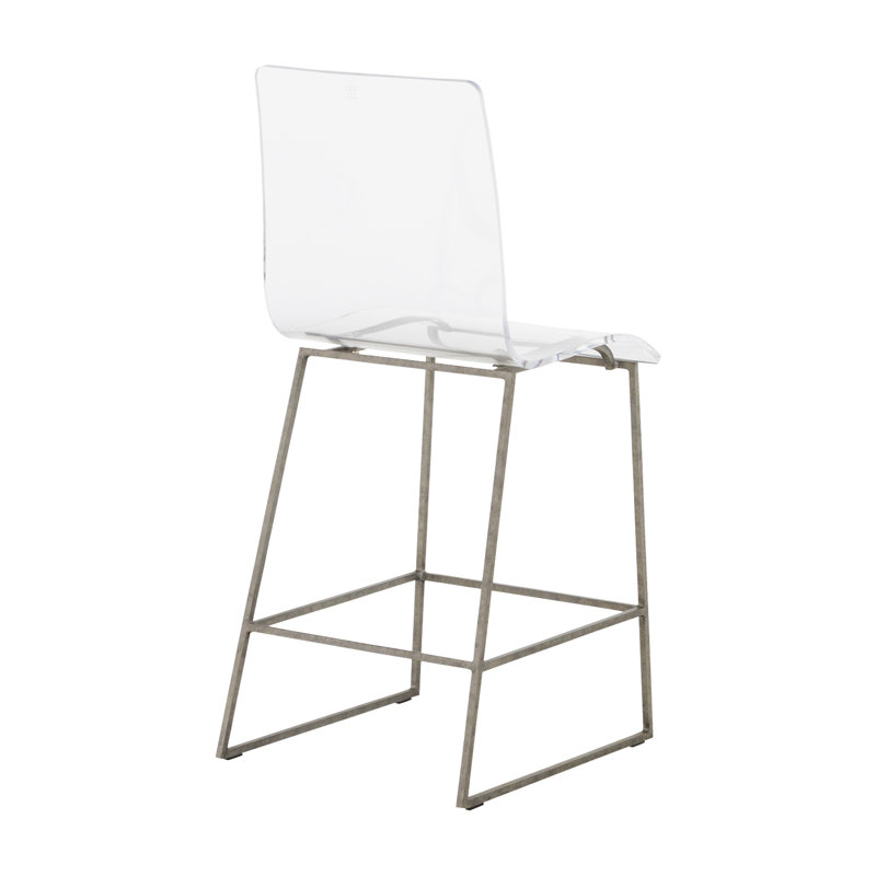 King 24.75" Clear Acrylic and Antique Silver Metal Counter Stool