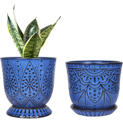 Ensemble de 2 pots à fleurs en céramique 6 perles bleues