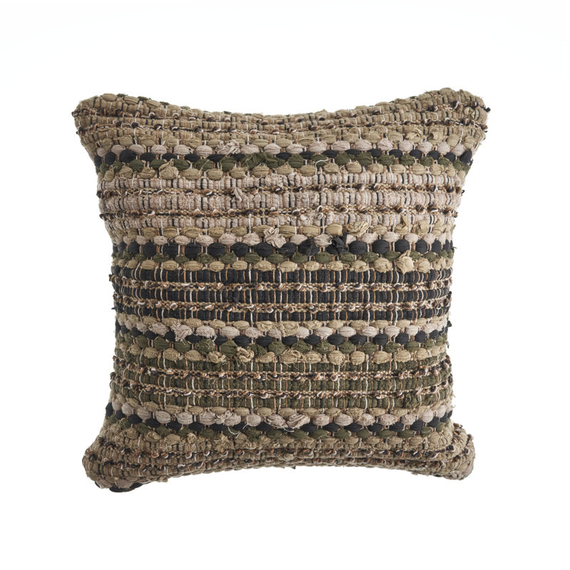Coussin décoratif en coton rayé Chindi, Beige/brun