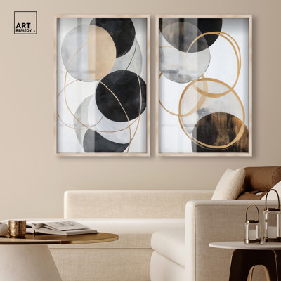 Urban Orbits Diptych Shadowbox Print Brown Wall Art Set by Art Remedy, Black Frame, 10 x 15