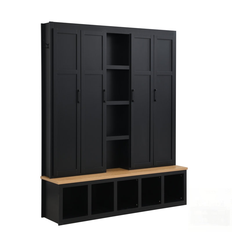 63" W Hall Tree with Bench & Hooks, Black