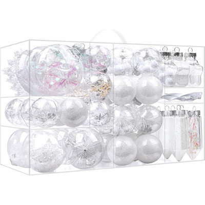 100pcs White Christmas Tree Decorations, Shatterproof Plastic Ornaments Set for Xmas Tree Decor