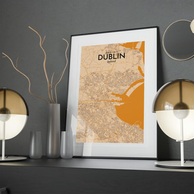 Dublin City Map in Vintage 1 Piece Wall Art