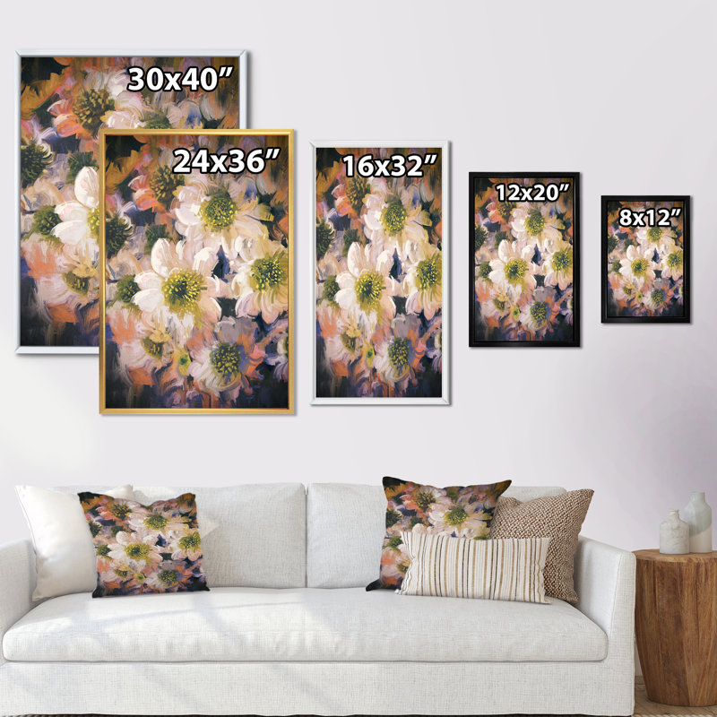 «Grunge Bouquet of White Flowers», reproduction sur toile, H 40 po x l 30 po, Cadre flottant brun