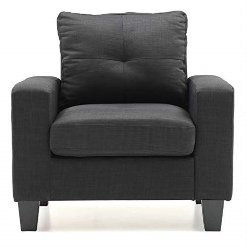 Vegas W Polyester Armchair, Modern Club Chair, Black Cotton Twill