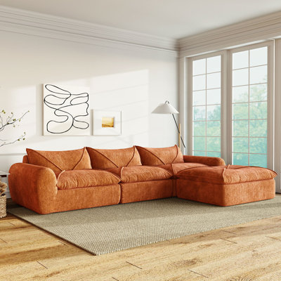 Canapé de 116 po entièrement compressé avec mousse à haute densité, dossier et coussin de siège intégrés, bordure décorative, conception sans pieds sans cadre, aucun assemblage requis, combinaison libre, chenille de particules