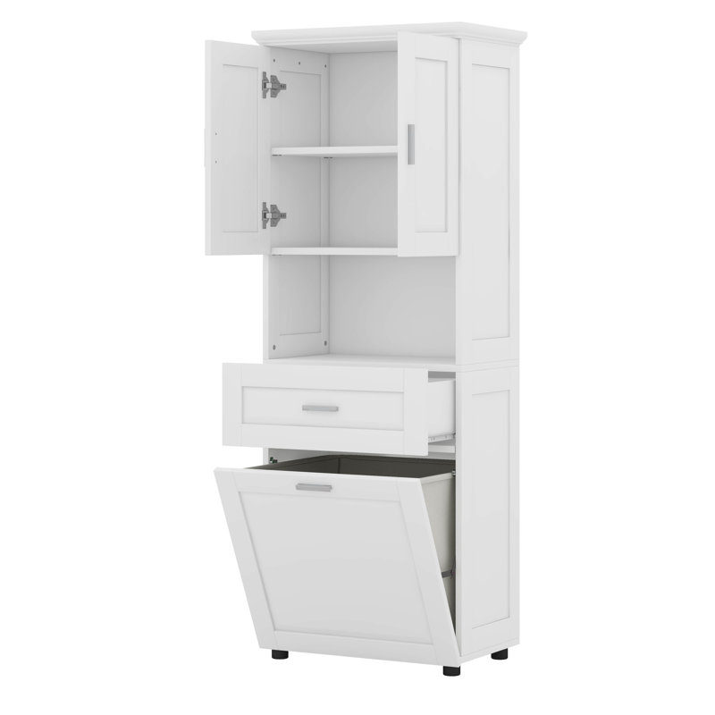 Cabinet With Tilt-Out Laundry Hamper Basket, White