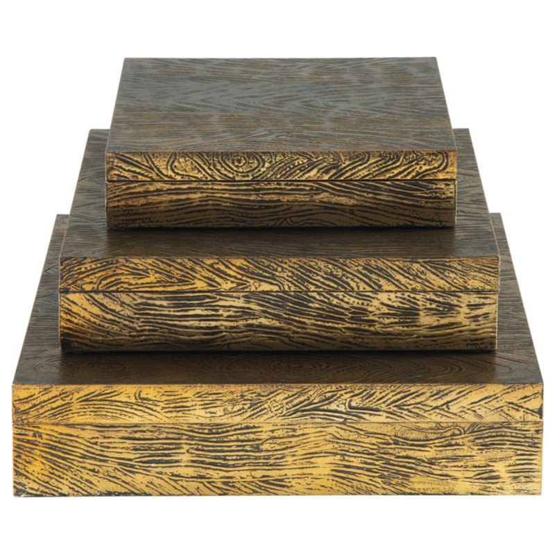 Junies 3 Piece Metal Memory Box Set, Gold