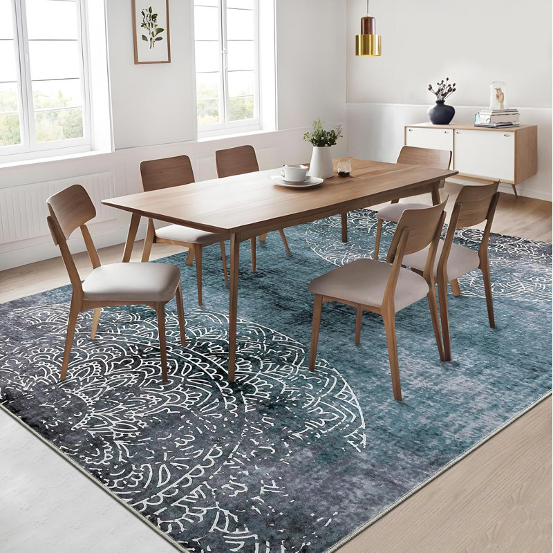 2x6 Washable Runner Rug, Vintage Ombre Non-Slip Kitchen Carpet, Low Pile, Soft Medallion Boho Design for Hallway, Entryway, Grey
