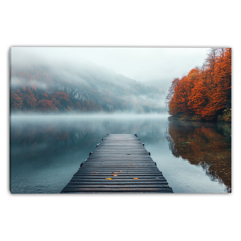 Misty Lake Dockway Wrapped Canvas Wall Art, 16" H x 24" W