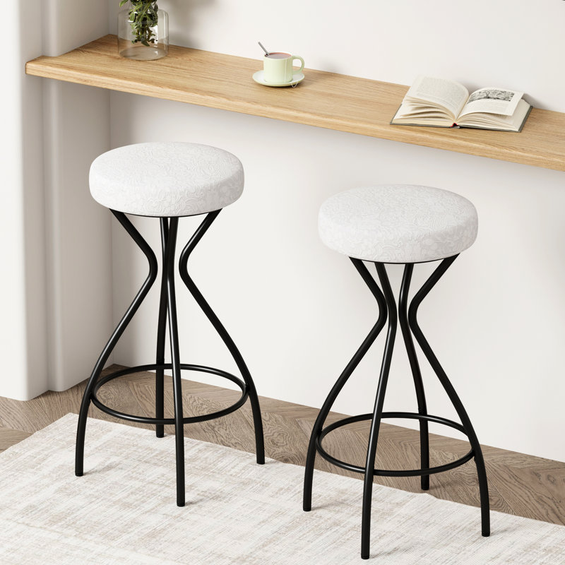 Tabouret de bar 29 po à dossier floral avec dossier 29 po, Imprimé blanc