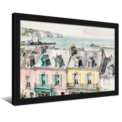 Scenic &Cityscapes Coastal Town Watercolor Houses Harbor View