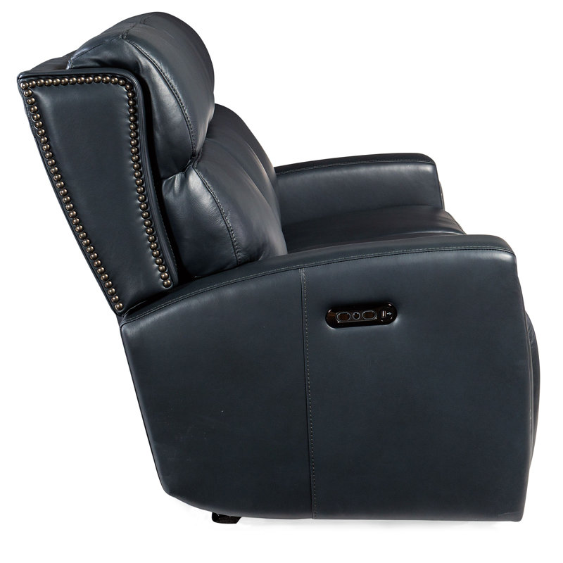MS 80.5" Genuine Leather Square Arm Reclining Sofa, Genuine Leather Black
