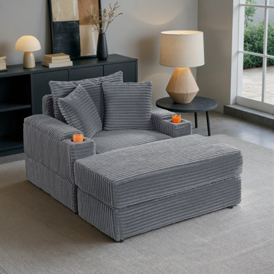 Canapé inclinable moderne en velours côtelé avec fauteuil et repose-pieds