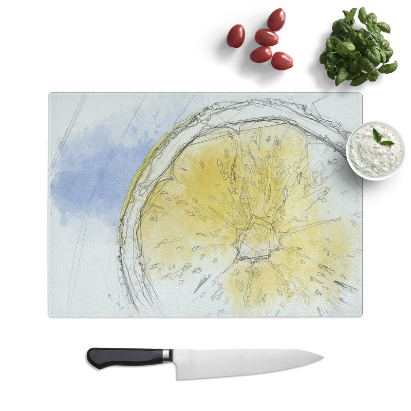 Tempered Glass Lemon Slice Chopping Board, 20 cm x 28.5 cm