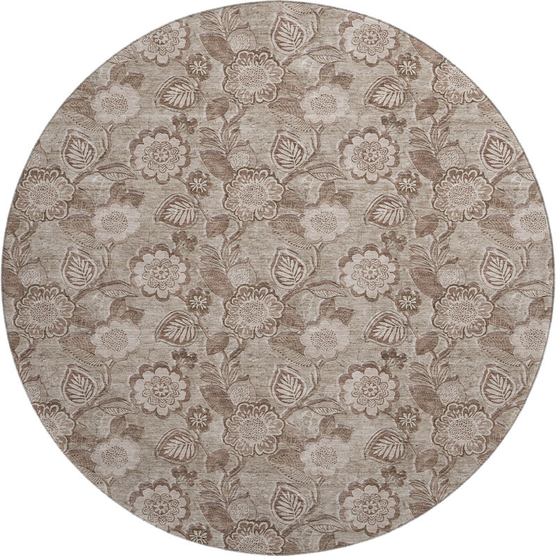 Premium Machine Washable Ralston AMF1939 Floral Rug, Round 8'