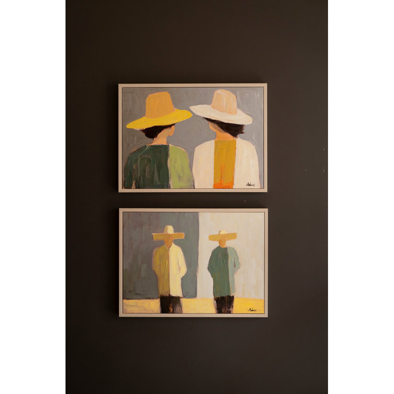  Ensemble de deux peintures sur toile encadrées en bois «Men and Women in Hats» décoratives décoratives pour salon
