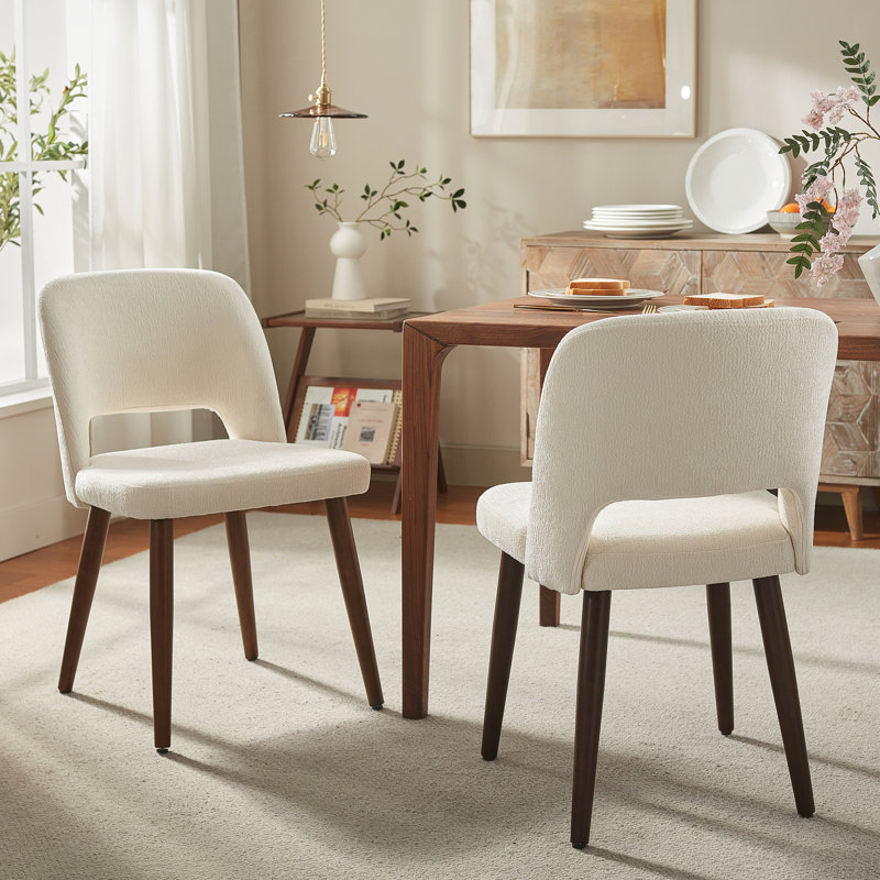  Upholstered Dining Side Chairs with Wood Legs , Beige