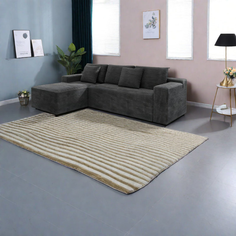 Canapés modulaires gris, velours côtelé moelleux, décoration intérieure moderne