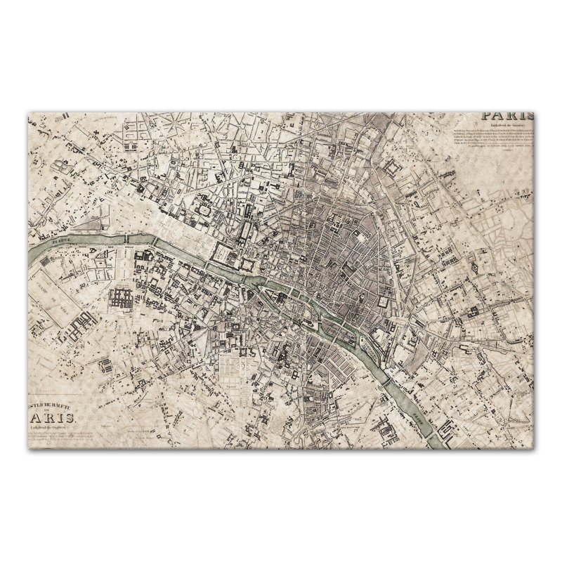 Carte rétro de Paris sur toile, H 16 po x l 24 po x P 1,25 po