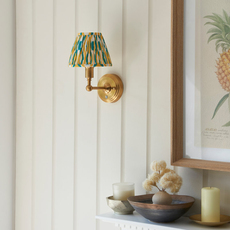 Burley Rechargeable LED Rechargeable and Ikat 16cm neutral shade Wall Sconce, Yellow/Jade