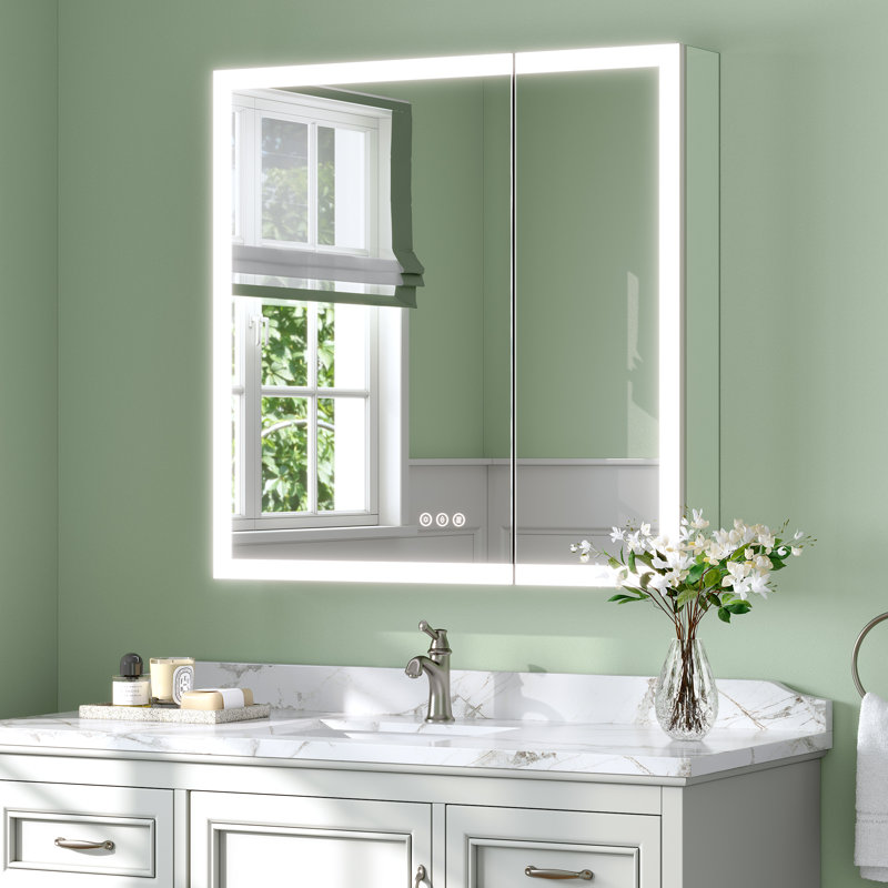 Recessed or Surface LED Mirror Medicine Cabinet, Defogger, Touch Sensor, Dimmer, Outlets and USBs, 30" H x 30" W x 5.47" D