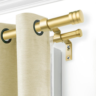 1 Inch Double Curtain Rods For Windows 66 To 120 Inches, Heavy Duty Decorative Drapery Rod 32 To 144 Inches With Classic Cap Finial, Gold