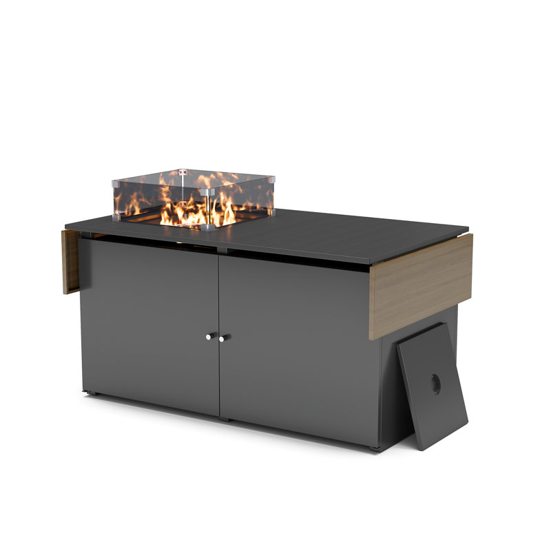  Yardgrace 64" Outdoor Propane Fire Pit Table with Expandable Tabletop & Wind Guard, 55,000 BTU