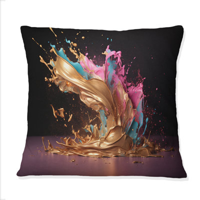 «Sudden Joy Abstract» rose et or Splash II - Coussin décoratif avec peinture abstraite