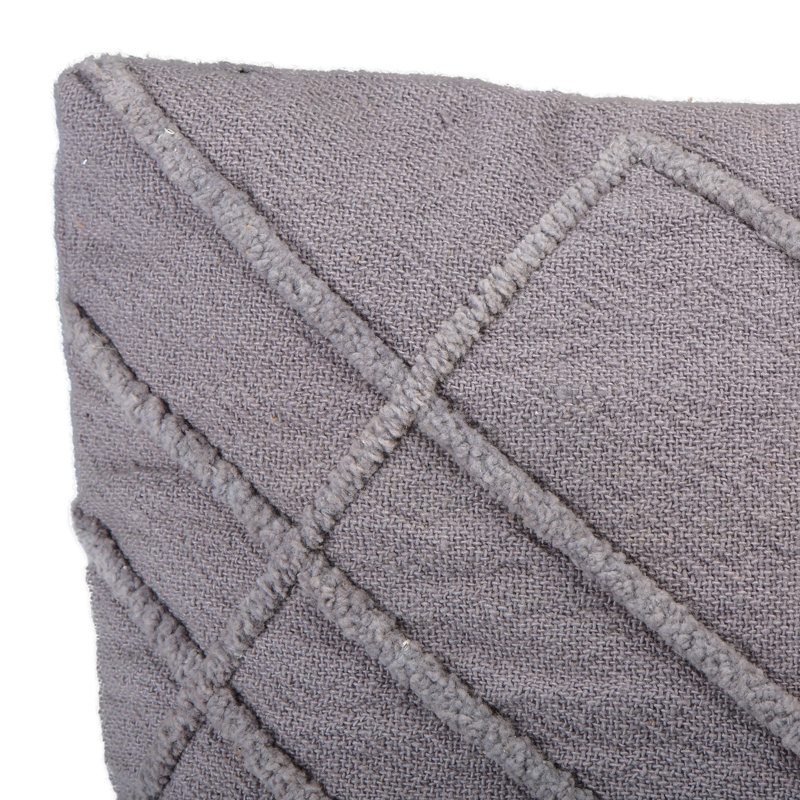 Graphite Embroidered Cotton Geometric Lumbar Pillow